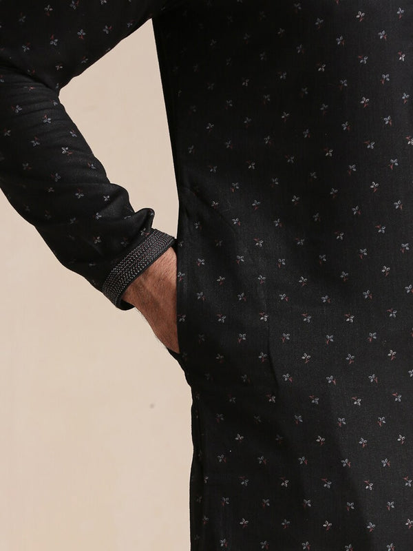 Manyavar Men Floral Printed Mandarin Collar Kurta with Pyjamas - Distacart