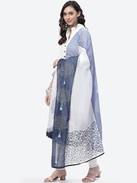 Thumbnail for Biba Women White Ethnic Motifs Embroidered Pleated Thread Work Pure Cotton Kurta with Churidar & With Dupatta - Distacart