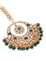 Thumbnail for Yellow Chimes Gold-Plated White & Green Kundan-Studded & Beaded Maang Tikka - Distacart