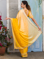 Thumbnail for Koskii Yellow & Gold-Toned Embellished Beads and Stones Saree - Distacart