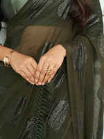 Thumbnail for Tikhi Imli Green Floral Embellished Saree - Distacart