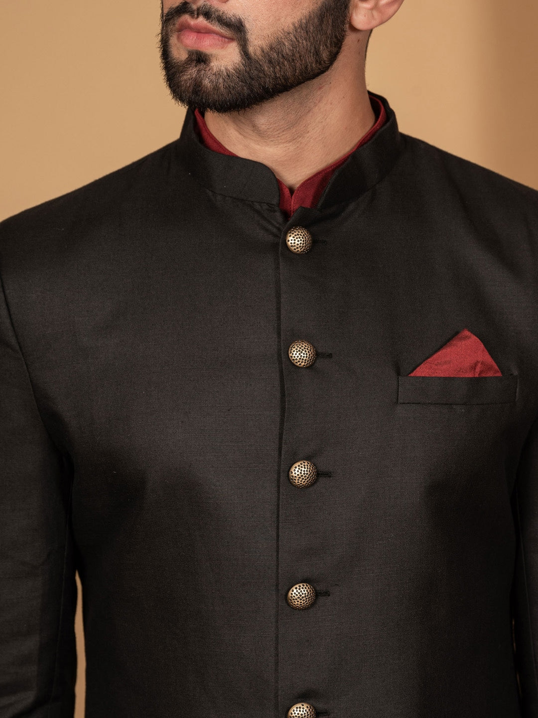 KISAH Men Black Solid Cotton Sherwani - Distacart