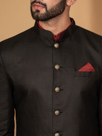 Thumbnail for KISAH Men Black Solid Cotton Sherwani - Distacart