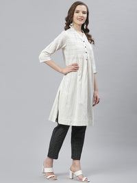 Thumbnail for Biba Women White & Black Striped Kurta with Trousers & Dupatta - Distacart