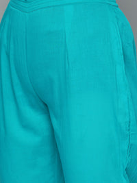 Thumbnail for HERE&NOW Women Blue Ethnic Motifs Embroidered Thread Work Kurta with Trousers & With Dupatta - Distacart