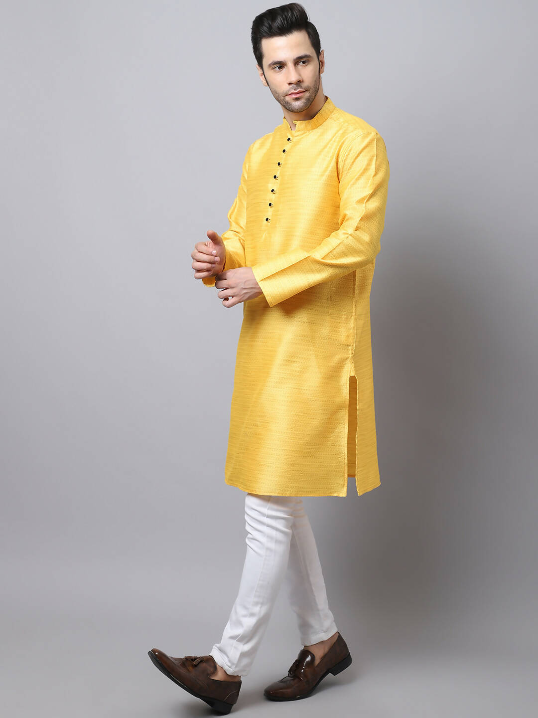 Even Apparels Yellow Pure Cotton Men's Kurta With Band Collar - Distacart