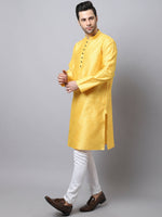 Thumbnail for Even Apparels Yellow Pure Cotton Men's Kurta With Band Collar - Distacart