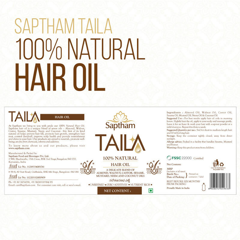 Saptham Taila 100% Natural Hair Oil - Distacart