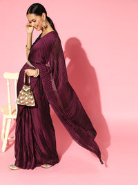 Thumbnail for Saree Mall Burgundy Poly Georgette Party Wear Saree with Matching Blouse - Distacart