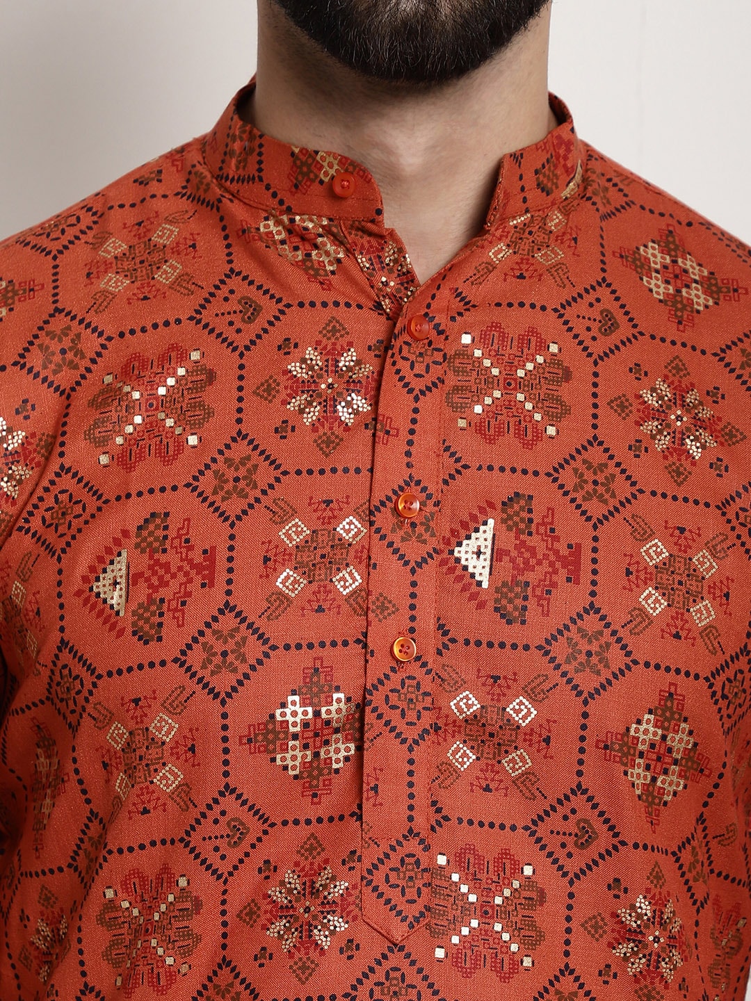 Sojanya Men Orange Printed Cotton Linen Kurta with Churidar - Distacart
