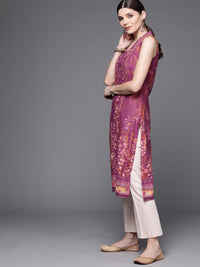 Thumbnail for Biba Women Purple & Brown Pure Cotton Ethnic Motifs Printed V-Neck Sleeveless Kurta - Distacart