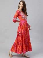 Thumbnail for Ishin Red Embellished Maxi Dress - Distacart