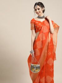 Thumbnail for Saree Mall Ethnic Motifs Linen Blend Saree with Woven Design Border - Distacart
