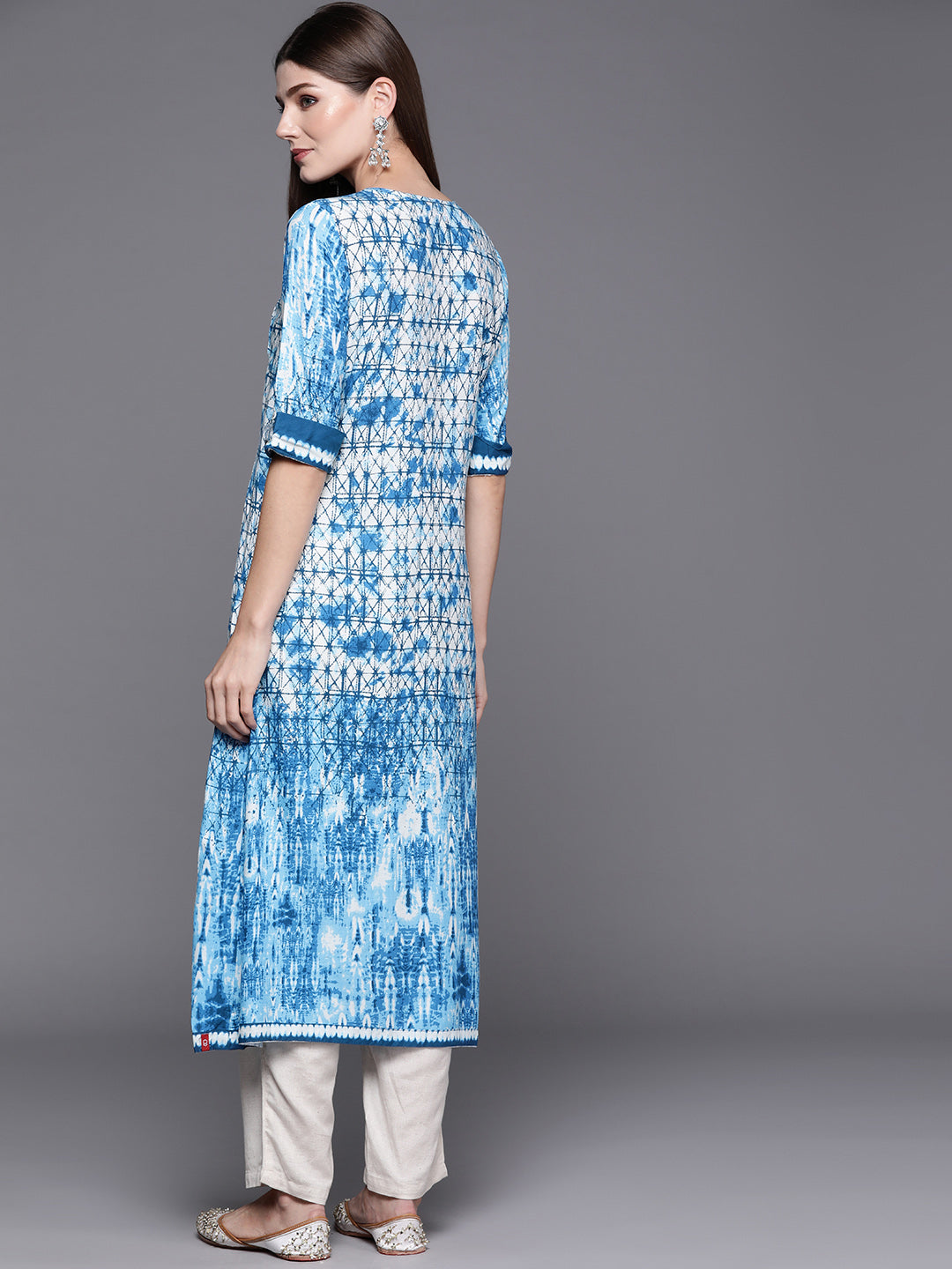 Biba Women Blue Dyed Kurta with Mask - Distacart