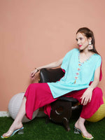 Thumbnail for Women Republic Blue And Pink Assyemtrical Kurta Set - Distacart