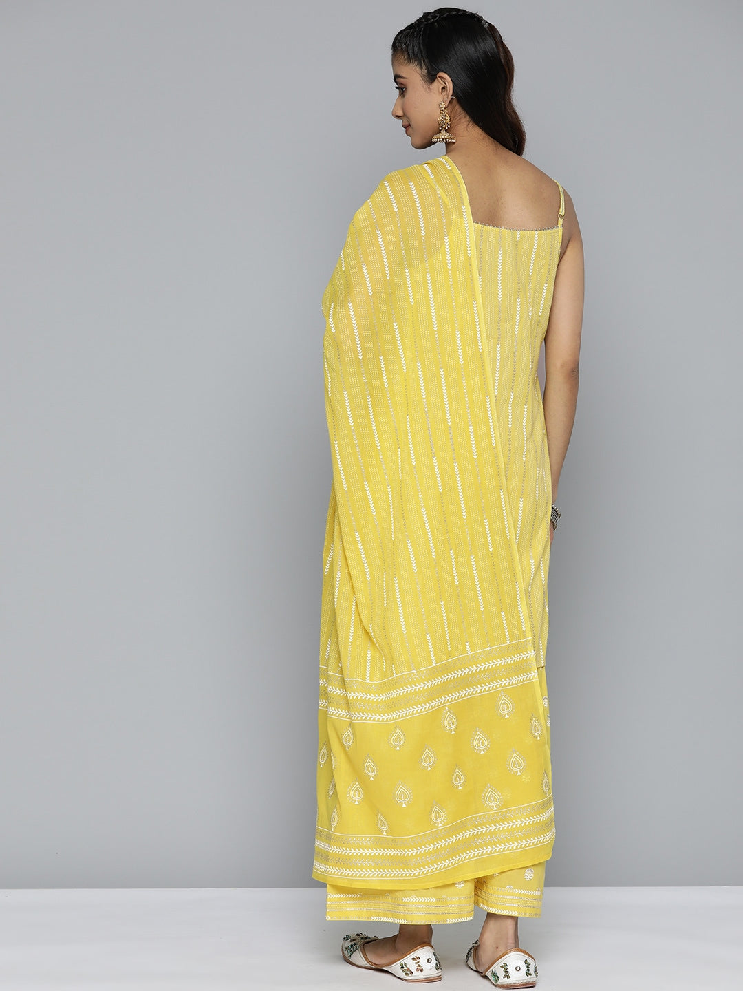 HERE&NOW Ethnic Motifs Printed Gotta Patti Pure Cotton Kurta with Sharara & Dupatta - Distacart
