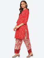 Thumbnail for Biba Women Red Floral Printed Kurta with Trousers - Distacart