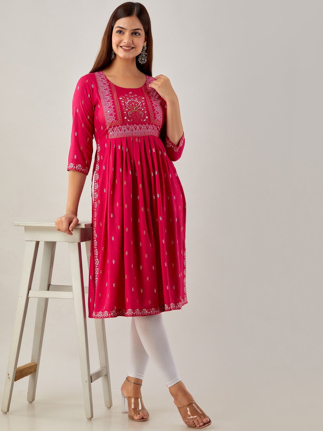 Kalini Ethnic Motifs Printed Mirror Work Kurta - Distacart