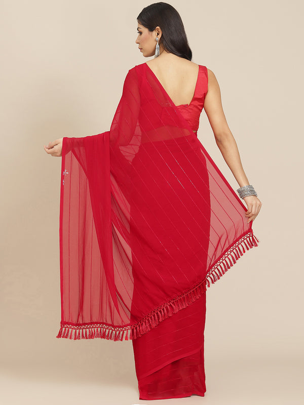 Tikhi Imli Red Striped Saree - Distacart