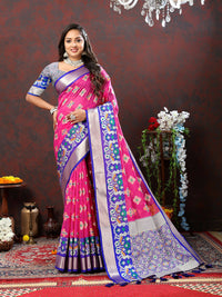 Thumbnail for Lorenvalley Fashion Pink Organza Silk Woven Design with Meenakari Weaving Saree - Distacart