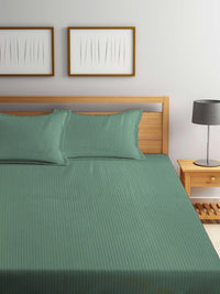 Thumbnail for KLOTTHE Green Striped 210 TC Bedsheet with Pillow Covers - Distacart
