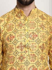 Thumbnail for Sojanya Men Yellow Ethnic Motifs Printed Kurta with Churidar - Distacart