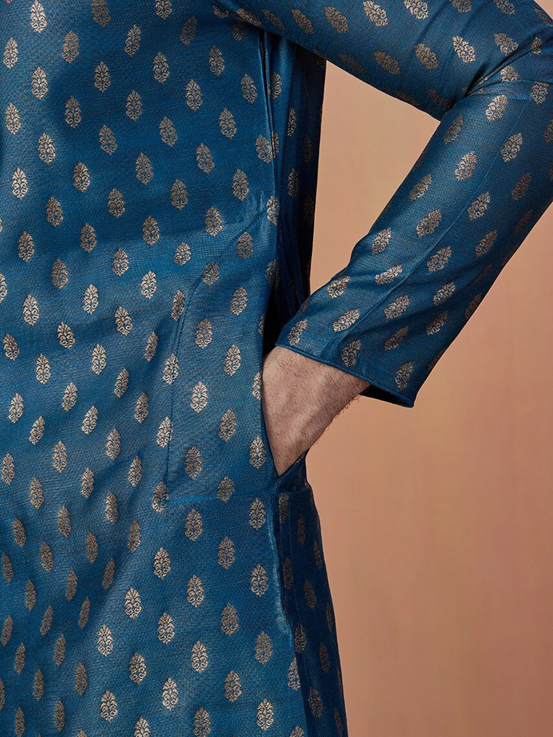 Manyavar Men Ethnic Motifs Printed Full Sleeves Kurta With Churidar - Distacart