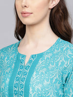 Thumbnail for Jaipur Kurti Women Blue & White Printed Kurta with Trousers & Dupatta - Distacart