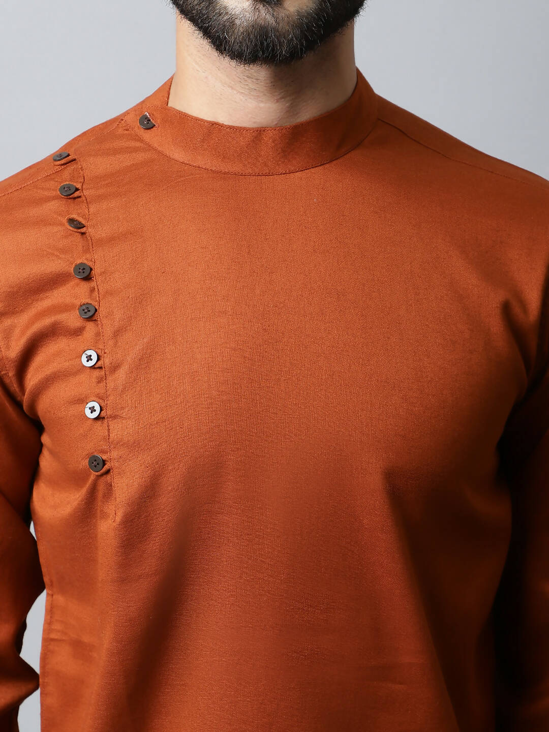 Even Apparels Brown Color Linen Pure Cotton Men's Kurta With Side Placket (SLD1137) - Distacart