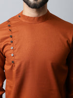 Thumbnail for Even Apparels Brown Color Linen Pure Cotton Men's Kurta With Side Placket (SLD1137) - Distacart