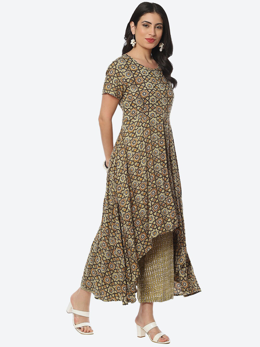 Biba Ethnic Motifs Printed A-line High Low Kurtas - Distacart