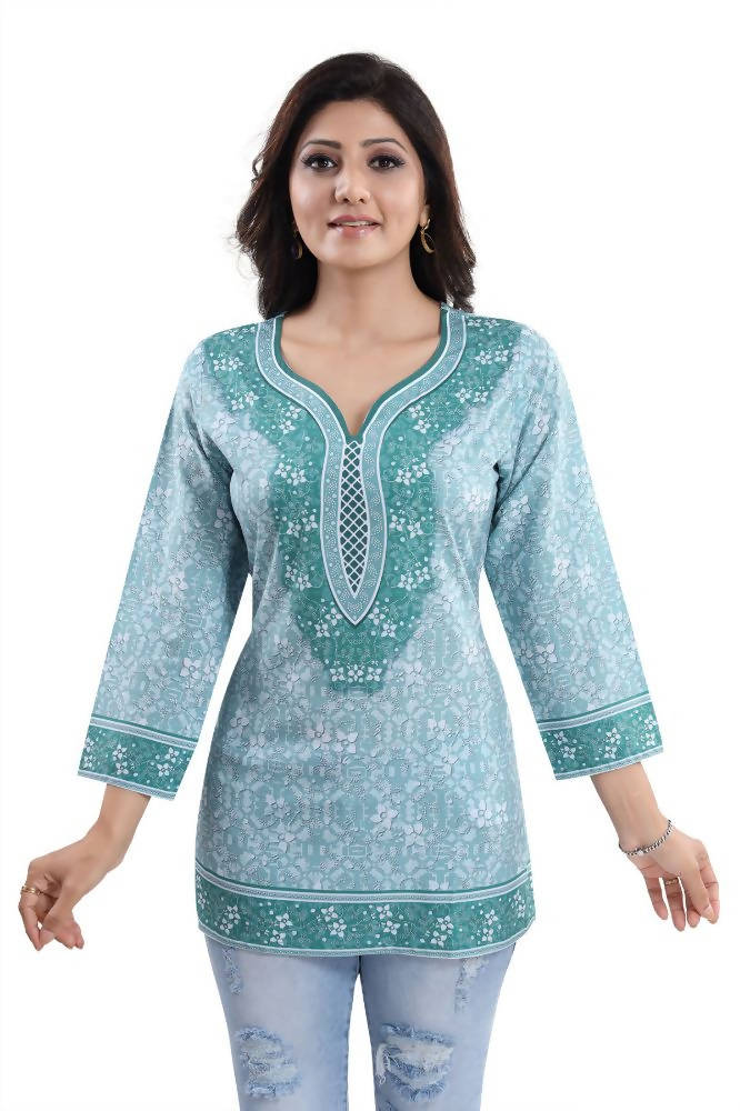 Snehal Creations Alluring Faux Crepe Printed Short Kurti Tunic Top