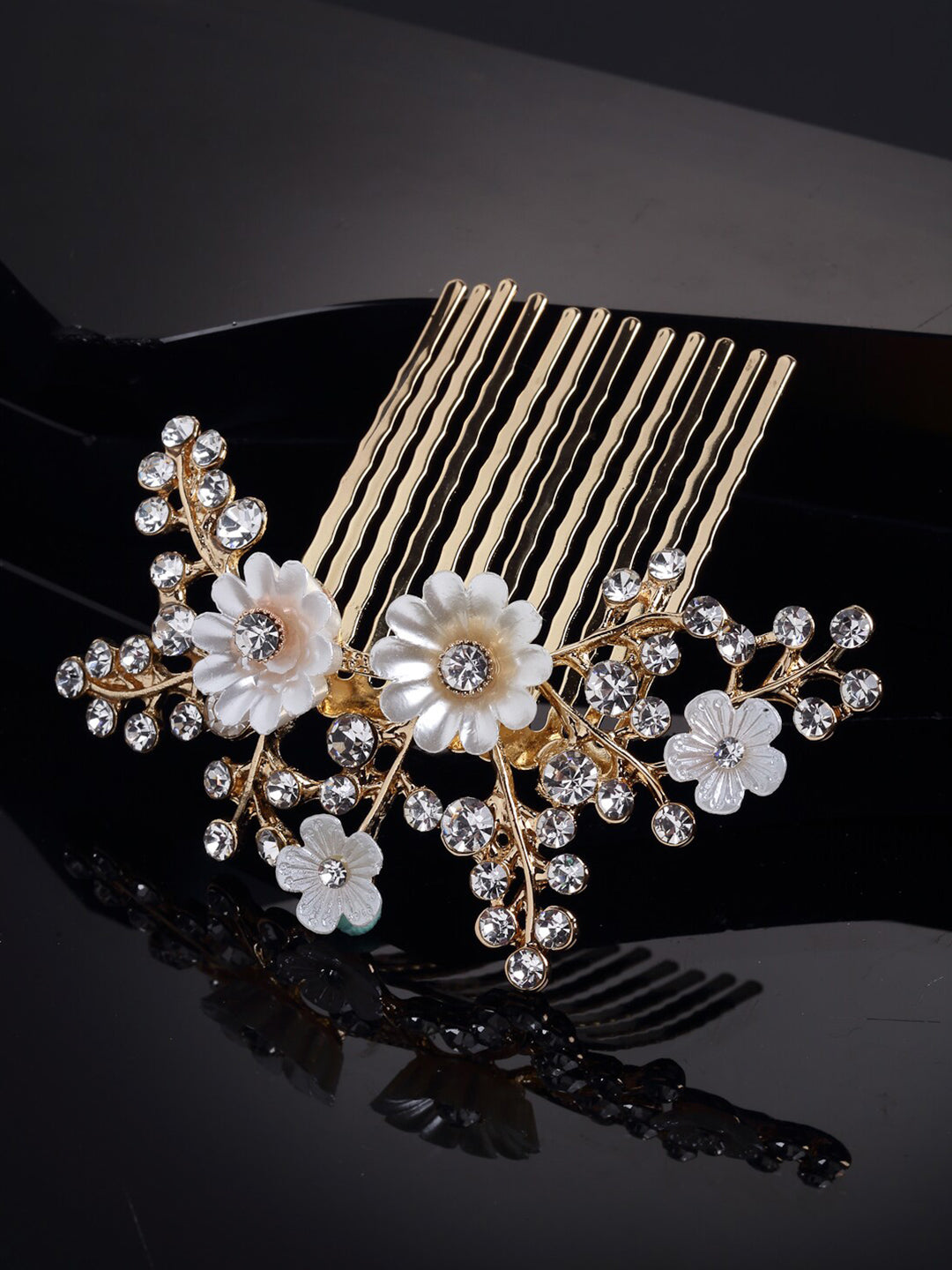 Panash Women Gold-Toned & White Embellished Comb Pin - Distacart