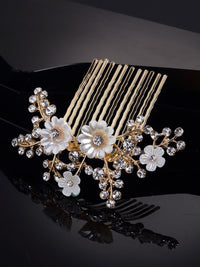 Thumbnail for Panash Women Gold-Toned & White Embellished Comb Pin - Distacart