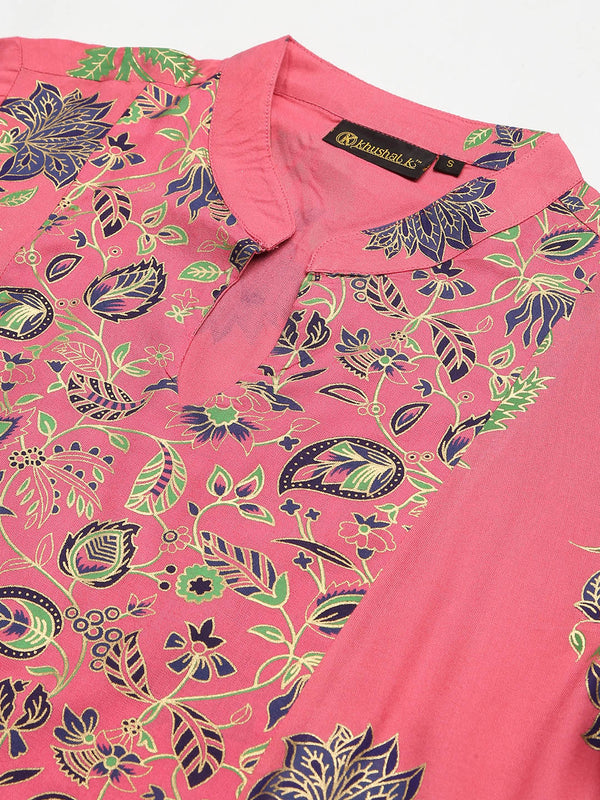 Khushal K Women Pink Printed Kurta with Palazzos - Distacart