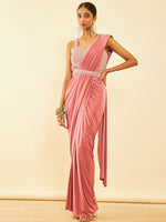 Thumbnail for Soch Pink Beads and Stones Embellished Ready to Wear Saree - Distacart