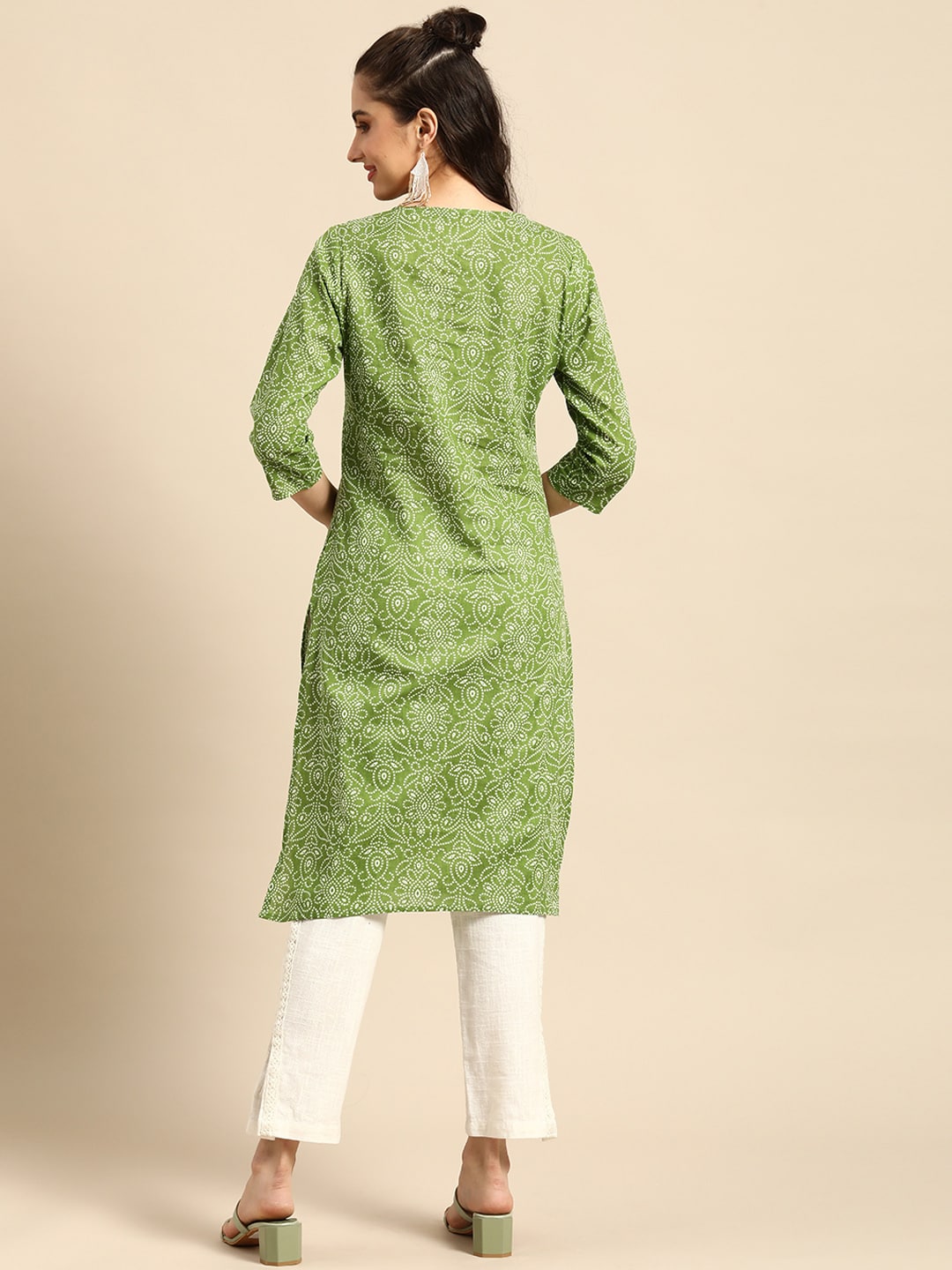 Sangria Women Green Bandhani Printed Pure Cotton Kurta - Distacart