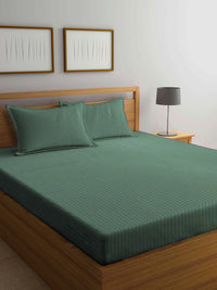 Thumbnail for KLOTTHE Green Striped 210 TC Bedsheet with Pillow Covers - Distacart