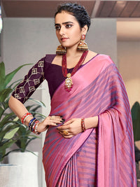 Thumbnail for Saree Mall Magenta & Purple Striped Zari Saree - Distacart