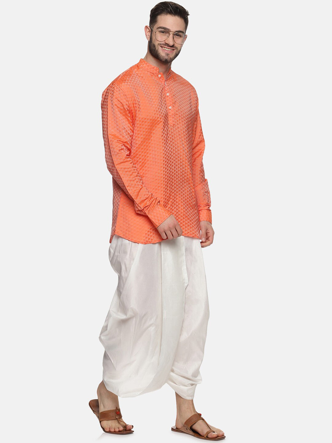 Sethukrishna Men Orange Empire Kurta with Dhoti Pants - Distacart