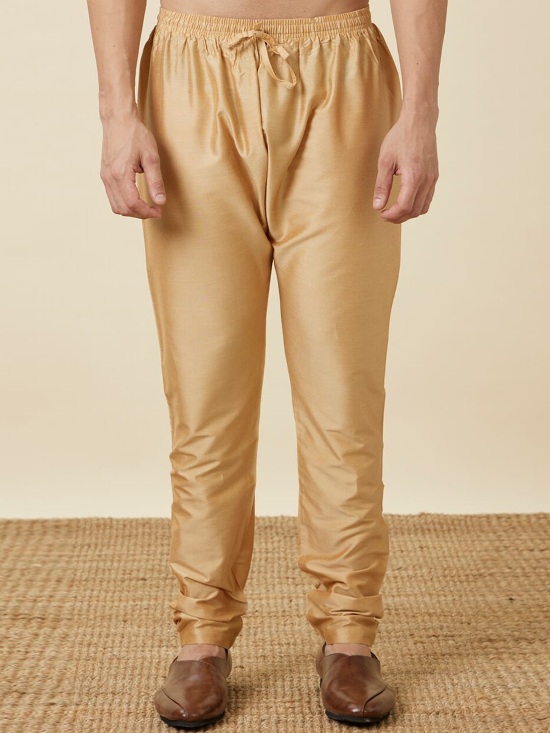 Manyavar Mandarin Collar Floral Printed Regular Pure Cotton Kurta with Churidar - Distacart