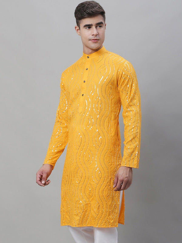 Sojanya Ethnic Motifs Embroidered Sequinned Pure Cotton Kurta - Distacart