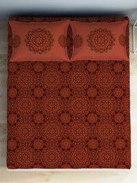 Thumbnail for SPACES Aurum Red Ethnic Motifs Pure Cotton 140 TC Queen Bedsheet with 2 Pillow Covers - Distacart