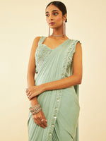 Thumbnail for Soch Green Beads and Stones Embellished Ready to Wear Saree - Distacart
