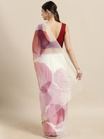 Thumbnail for Tikhi Imli White & Pink Organza Printed Saree - Distacart