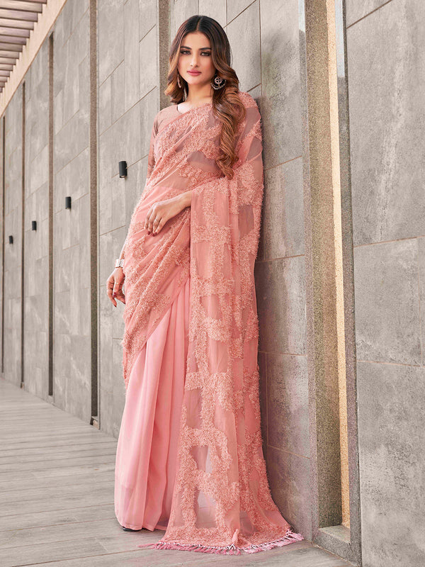 Tikhi Imli Peach Abstract Woven Design Half And Half Saree - Distacart