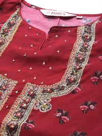 Thumbnail for Biba Women Red & Black Ethnic Motifs Woven Design Gotta Patti Winter Kurta - Distacart