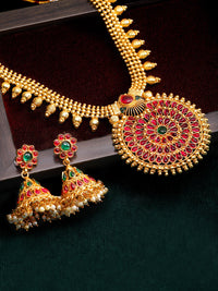 Thumbnail for Rubans Gold-Toned Embellished Gold-Plated Temple Jewellery Set - Distacart