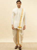 Thumbnail for Manyavar Mandarin Collar Regular Pure Silk Kurta With Dhoti Pants & Dupatta - Distacart