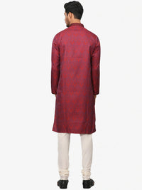 Thumbnail for Manyavar Men Maroon & Navy Blue Self Design Kurta with Churidar - Distacart